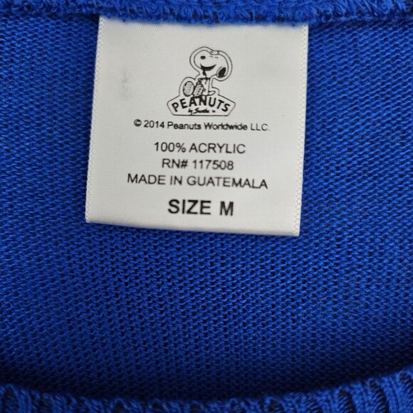 Peanuts Knit Snoopy Ugly Christmas Retro Crew Neck Blue Pull Over Sweater - Picture 2 of 5